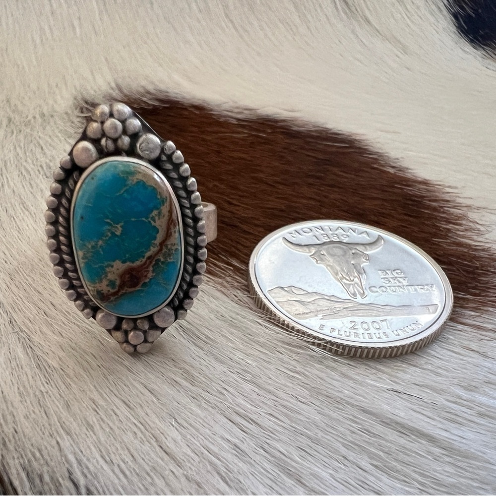 ❤️ Sea Sediment Jasper Brushed Sterling 925 Southwestern Navajo Adjustable Ring - Picture 4 of 13